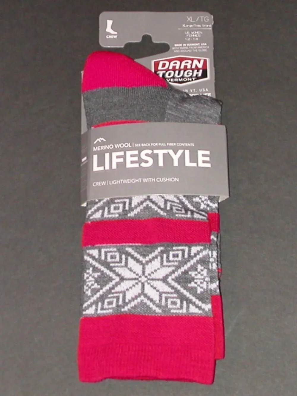 Darn Tough Elsa Crew Lightweight Lifestyle Socks Gray NWT Women's Size XL